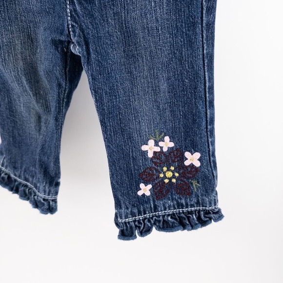 Vintage Guess Jeans Y2K Embroidered Floral Ruffle Hem Denim Jeans Blue Baby 3-6m - Picture 2 of 6